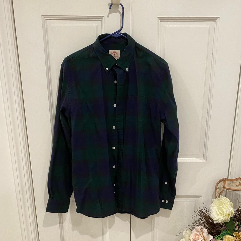 Brooks brothers plaid shirt - green/navy - M to L